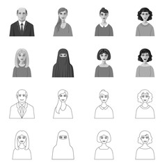 Isolated object of hairstyle and profession  icon. Set of hairstyle and character  vector icon for stock.