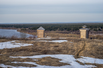 Wooden watchtowers city Cherdyn
