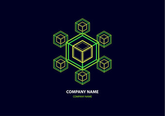 Company logo icon design template element. Logo in the form of a hexagon, a cube in a cube on a dark background.