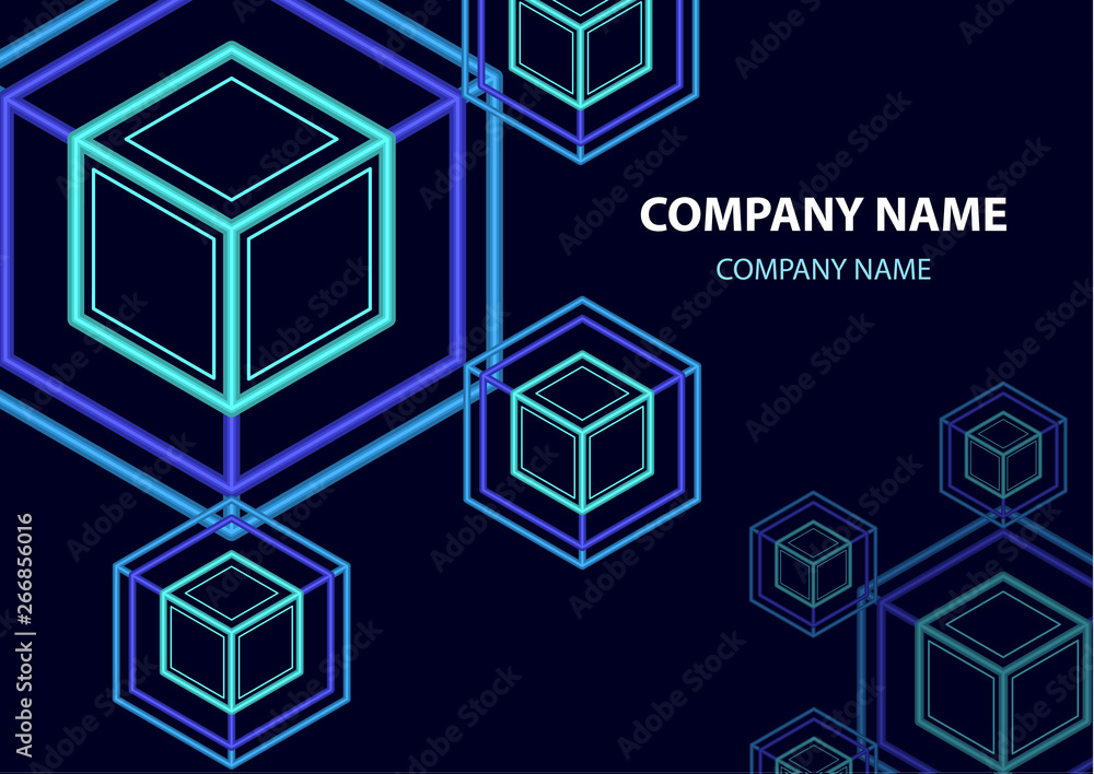 Poster company logo icon design template element. logo in the form of a hexagon, a cube in a cube on a dark