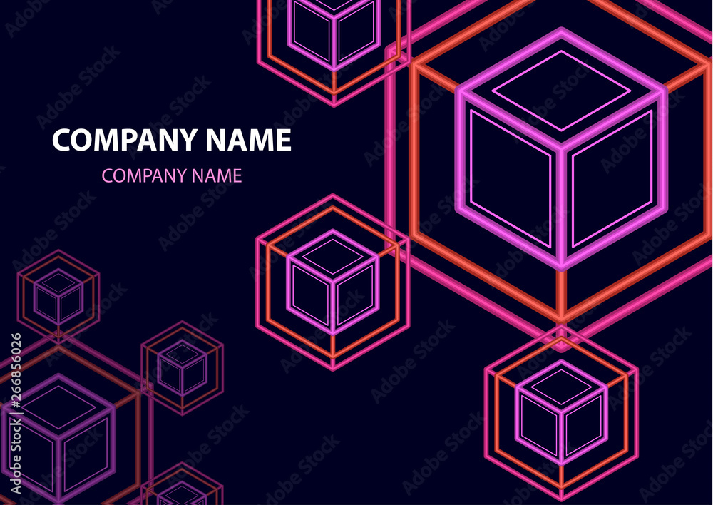 Poster company logo icon design template element. logo in the form of a hexagon, a cube in a cube on a dark