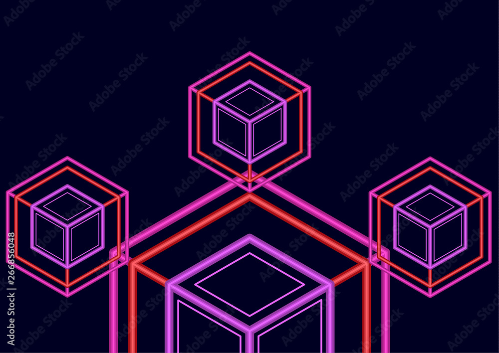 Poster company logo icon design template element. logo in the form of a hexagon, a cube in a cube on a dark