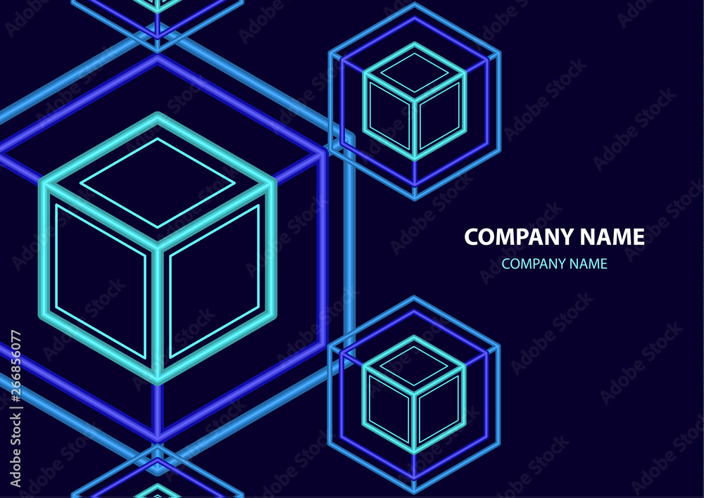 Poster company logo icon design template element. logo in the form of a hexagon, a cube in a cube on a dark