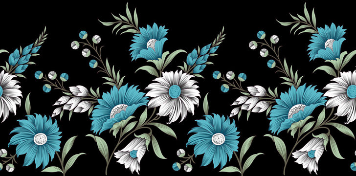 Seamless textile floral border design