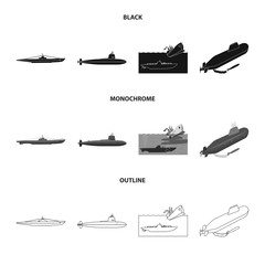 Vector illustration of war  and ship icon. Collection of war  and fleet vector icon for stock.