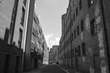 SHEFFIELD, UK - JUN09, 2017: Black and white image of High-rise building on Holland Street, Sheffield, UK