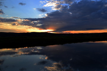 sunset with clouds on the lake