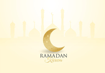 Ramadan Kareem ,Ramadan mubarak background. Design with  moon,  lantern golden on soft background ,light and shadow. paper art style. Vector.
