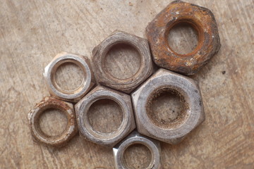 close up dirty nuts and bolts tools 