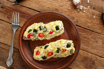 Cutlet with vegetables In the kitchen. Top view