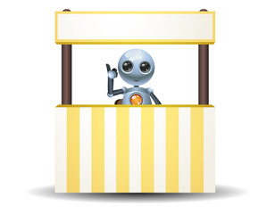 little robot businessman selling on kiosk