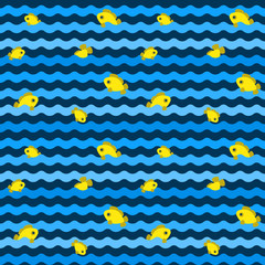 Fish and waves in the style of flash. Use seamless pattern for textiles, backgrounds and baby clothes.
