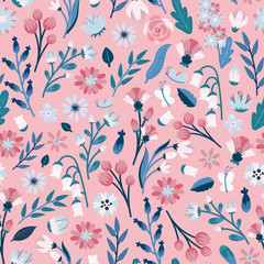 seamless pattern with simple flowers