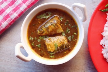 Indian Comfort food, homemade fish curry and white rice