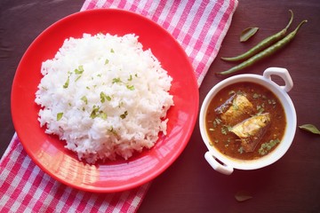 Indian Comfort food, homemade fish curry and white rice