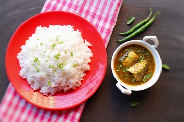 Indian Comfort food, homemade fish curry and white rice