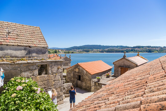 Combarro, Spain. Horreo traditional barns on the shore