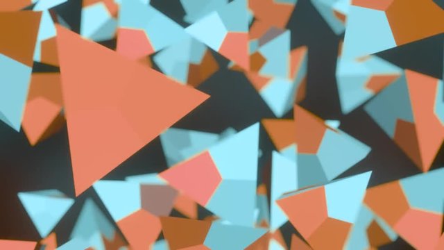 Falling flickering colored pyramids. Seamless loop
