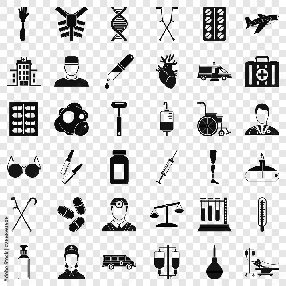 Poster fast aid icons set. simple style of 36 fast aid vector icons for web for any design