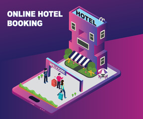 Isometric Artwork Concept of Online Hotel Booking