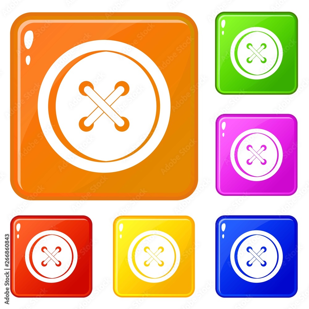 Aufkleber plastic button icons set collection vector 6 color isolated on white background