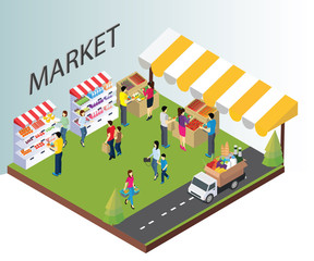 Isometric Artwork Concept of Food Market