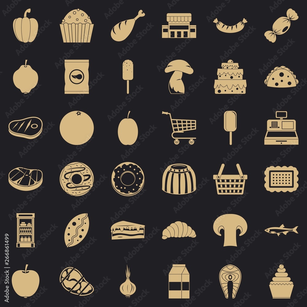 Poster shopping icons set. simple style of 36 shopping vector icons for web for any design