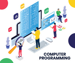 Isometric Artwork Concept of Computer Programming of a Software
