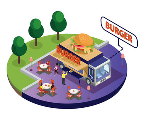 Isometric Artwork Concept of Burger Food Truck