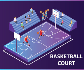 Isometric Artwork Concept of Basket Ball Court