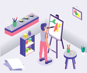 Isometric Artwork Concept of a Artist Painting