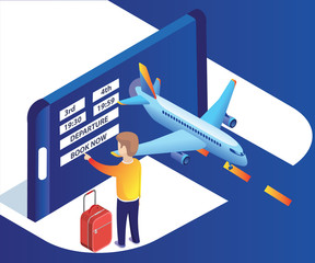 Isometric Artwork Concept of Airplane Ticket Booking