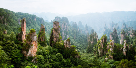 Panoramic landscape in Zhangjiajie National Forest Park in Hunan Province, China - obrazy, fototapety, plakaty