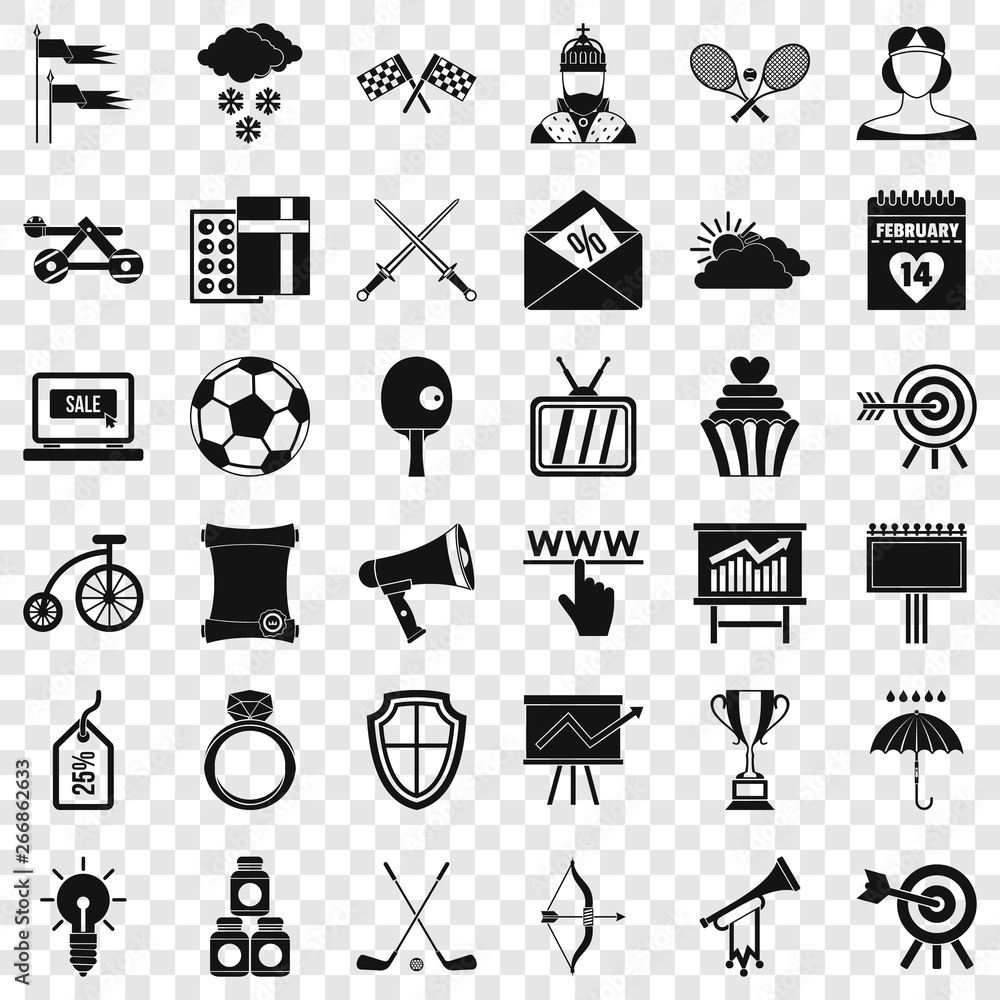 Poster flying arrow rrow icons set. simple style of 36 flying arrow vector icons for web for any design