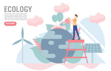 Ecology concept with character.Creative flat design for web banner.