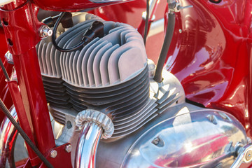 Close-up of the motorcycle engine block