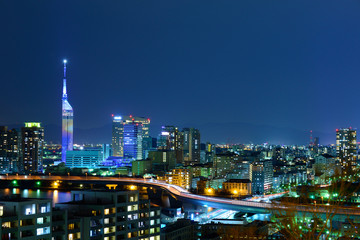 Naklejka premium 福岡市夜景、福岡タワー
