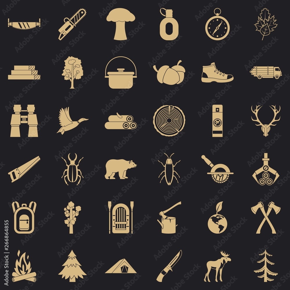 Poster camping icons set. simple style of 36 camping vector icons for web for any design
