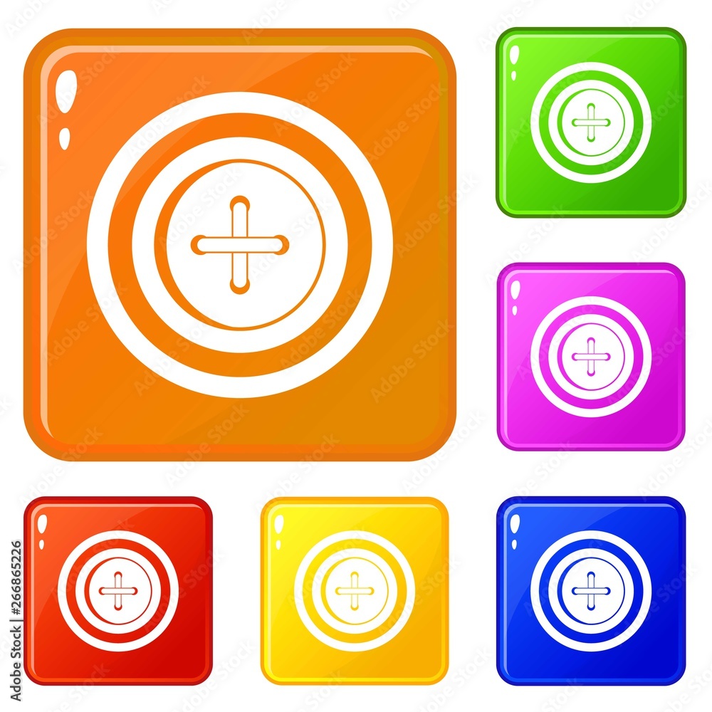 Poster sewing button with a thread icons set collection vector 6 color isolated on white background