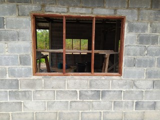 window frame for construction a house that has not been completed