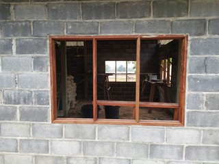 window frame for construction a house that has not been completed