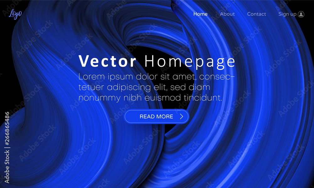 Wall mural blue web homepage template with buttons and abstract brushstroke design.