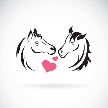 Vector of two horse and heart on white background. Wild Animals. Horse logo or icon. Easy editable layered vector illustration.