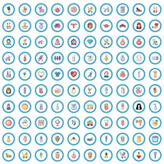 100 woman icons set. Cartoon illustration of 100 woman vector icons isolated on white background