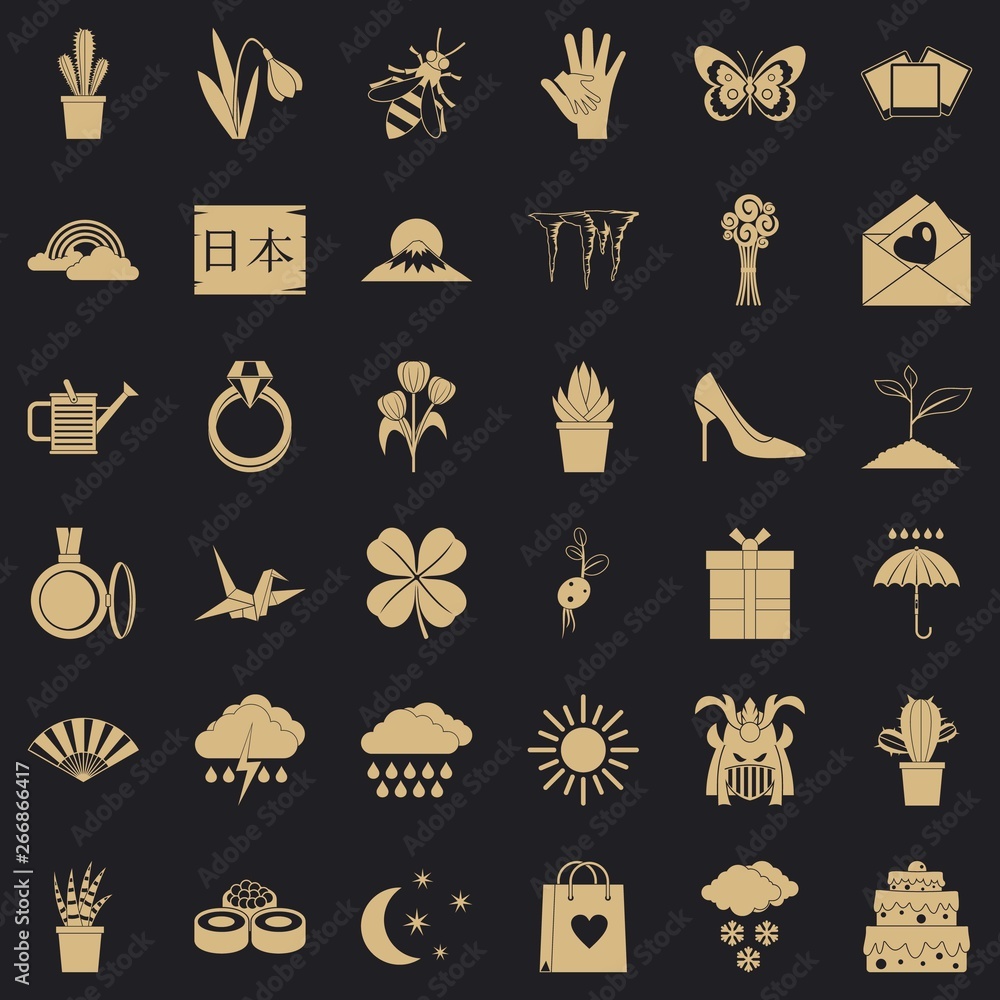Poster flower icons set. simple style of 36 flower vector icons for web for any design