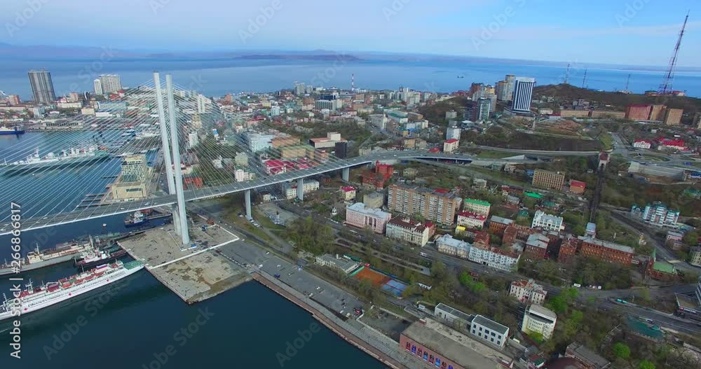 Canvas Prints Aerial view of the urban landscape overlooking the Russian bridge.