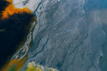 Drone view of contaminated, toxic water stream in Geamana, Romania