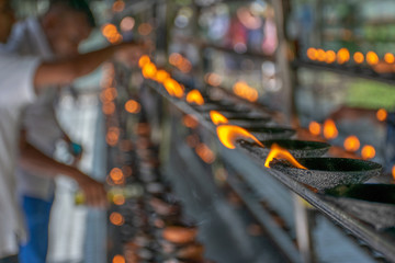 Coconut oil lamps in Sri Dalada Maligawa, Kandy Sri Lanka