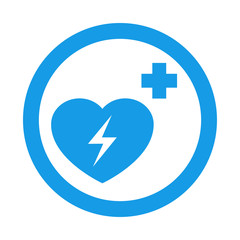 Icono plano símbolo desfibrilador en círculo color azul