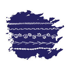 simplified sketch with naive ornaments on navy blue spot. Scandinavian and hygge inspiration.